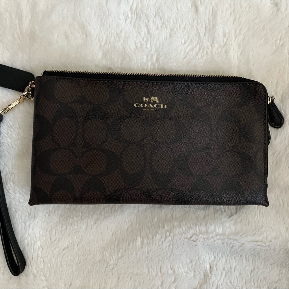 Coach Dark Brown Signature Wristlet